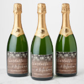 Signeerscript Rustieke houten slingerlichtjes Brui Sparkling Wijnetiket (Flessen)