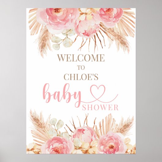 Signo de bienvenida de Baby Shower del Boho rosa f Poster (Voorkant)