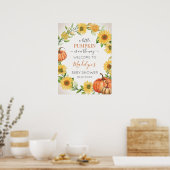 Signo de bienvenida de girasoles y calabazas poster (Keuken)