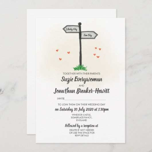 Signpoints Hometown Wedding Kaart (Voorkant / Achterkant)