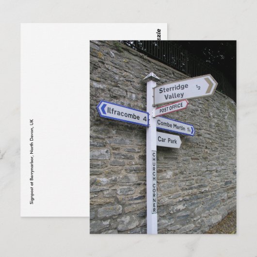 Signpost te Berrynarbor, North Devon, VK Briefkaart (Voorkant / Achterkant)