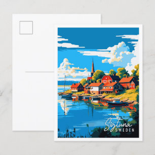 Sigtuna Zweden vintage reisillustratie Briefkaart
