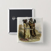 Sih-Chida en Mahchsi-Karehde, Mandan Indians, pla Vierkante Button 5,1 Cm (Voorkant /achterkant)