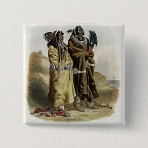 Sih-Chida en Mahchsi-Karehde, Mandan Indians, pla Vierkante Button 5,1 Cm
