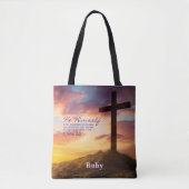 Sihouette Cross bij Dusk Scripture gepersonaliseer Tote Bag (Voorkant)