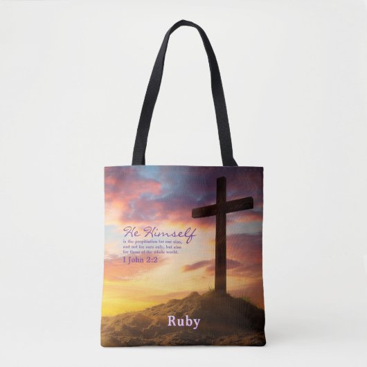 Sihouette Cross bij Dusk Scripture gepersonaliseer Tote Bag (Voorkant)