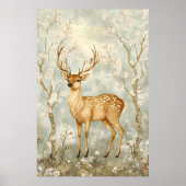 sika deer in a spring forest, surrounded by flower poster (Voorkant)