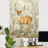 sika deer in a spring forest, surrounded by flower poster (Thuiskantoor)