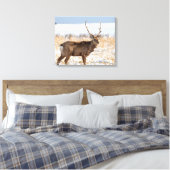 Sika Stag in een sneeuwveld | Japan Canvas Afdruk (Insitu (Slaapkamer))