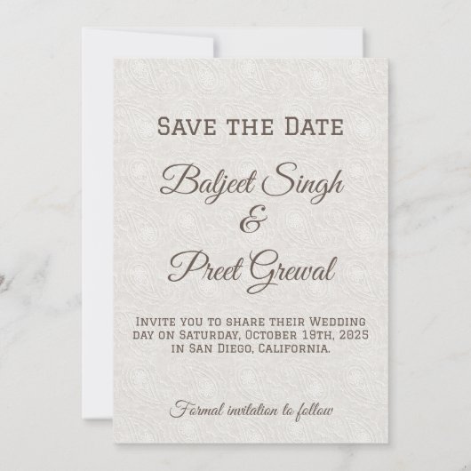Sikh bruiloft-koppels zijn bedoeld om de datum-Kaa Save The Date (Achterkant)