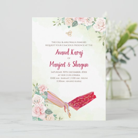 Sikh bruiloft uitnodiging & Anand Karaj kaarten (Staand voorkant)