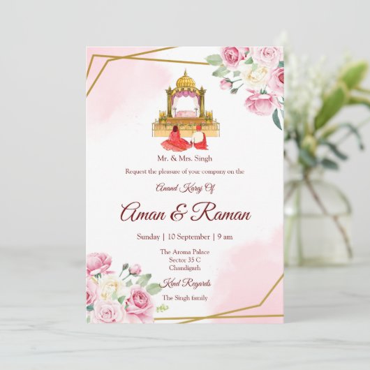 Sikh bruiloft uitnodiging Punjabi bruiloft uitnodi (Staand voorkant)