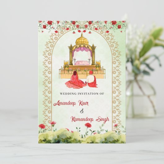 Sikh bruiloft uitnodigingskaart Sikh bruiloft uitn Kaart (Staand voorkant)