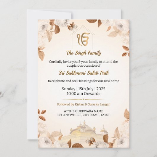 Sikh Housewarming Invitation Kaart, Sukhmani Path Kaart (Voorkant)