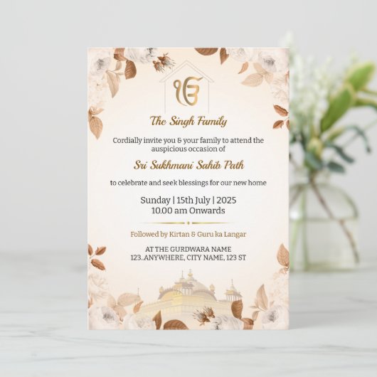 Sikh Housewarming Invitation Kaart, Sukhmani Path Kaart (Staand voorkant)