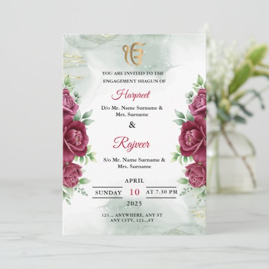 Sikh-huwelijksaankondiging Shagun-uitnodigingskaar Kaart (Staand voorkant)