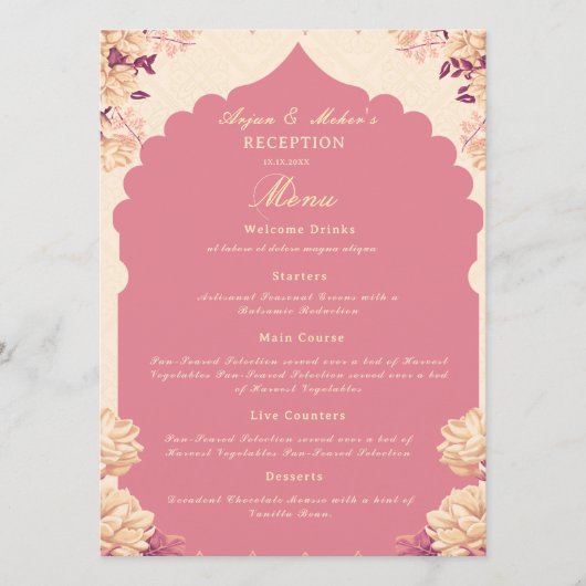 Sikh Huwelijksreceptie Menu | budget Vlak Menu (Voorkant)