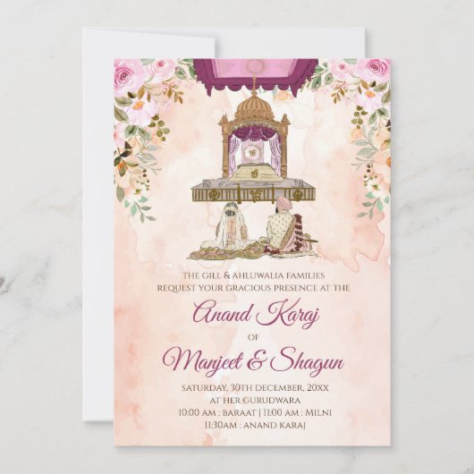 Sikh huwelijksuitnodigingen & Anand Karaj trouwkaa Kaart (Voorkant)