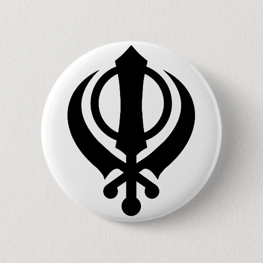 Sikh Khanda Black Ronde Button 5,7 Cm (Voorkant)