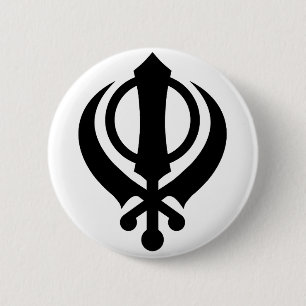 Sikh Khanda Black Ronde Button 5,7 Cm