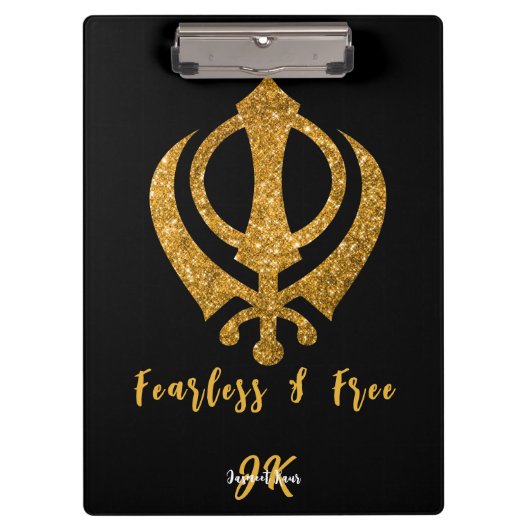 Sikh Khanda "Fearless & Free" Spiritueel Klembord (Voorkant)
