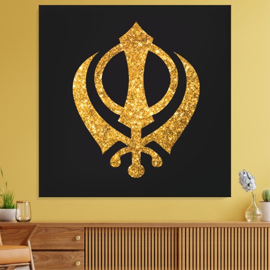 Sikh Khanda Glittery Symbool Canvas Afdruk (Insitu (Woonkamer))