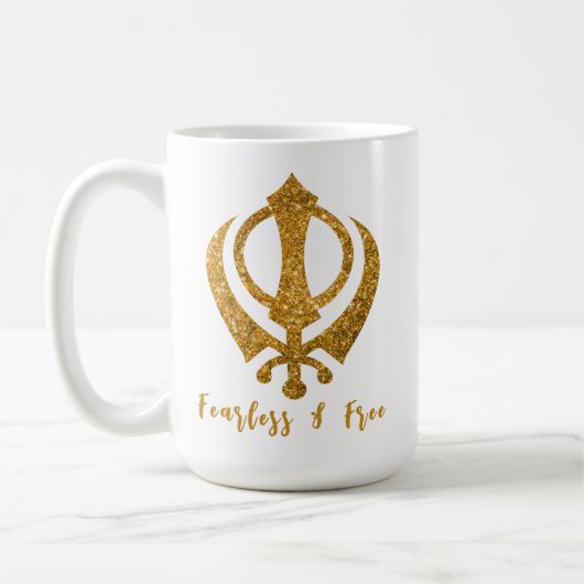 Sikh Khanda "Onbevreesd & Vrij" Koffiemok (Links)