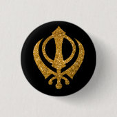 Sikh Khanda "Onbevreesd & Vrij" Ronde Button 3,2 Cm (Voorkant)