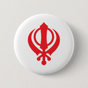 Sikh Khanda Red Ronde Button 5,7 Cm