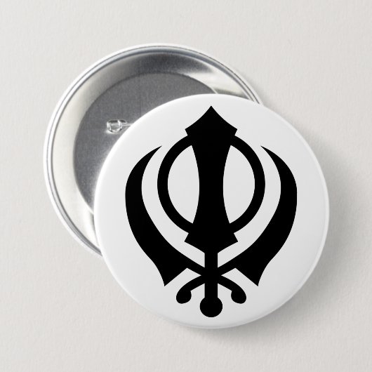 Sikh Khanda Ronde Button 7,6 Cm (Voorkant /achterkant)