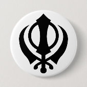 Sikh Khanda Ronde Button 7,6 Cm (Voorkant)