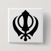Sikh Khanda Vierkante Button 5,1 Cm (Voorkant)
