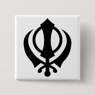 Sikh Khanda Vierkante Button 5,1 Cm