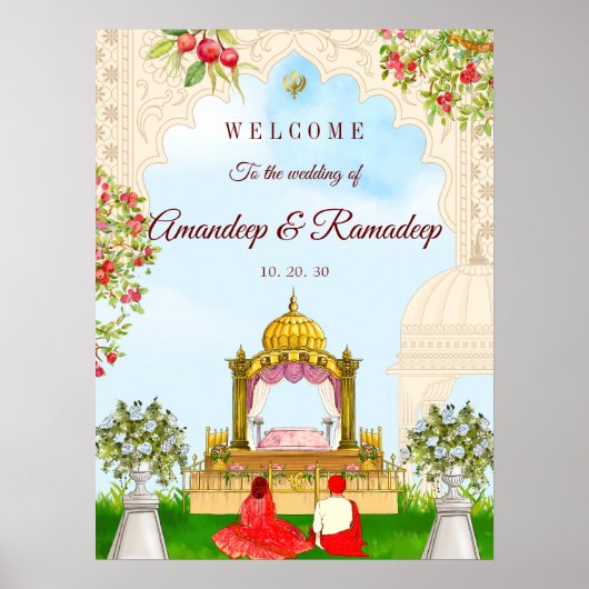 Sikh paar bruiloft welkom teken Anand Karaj teken Poster (Voorkant)