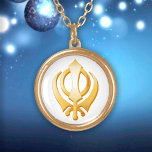 Sikh-symbool Goud Vergulden Ketting<br><div class="desc">Gold Khanda,  symbool van de sikh religie. ***Let op: gouden kleuren op artwork is niet metallic.*** Meer producten met dit ontwerp zijn verkrijgbaar in de Sikh-categorie van deze winkel.</div>