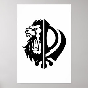Sikh-symbool khanda met Half Lion Face Poster