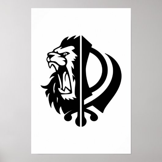 Sikh-symbool khanda met Half Lion Face Poster (Voorkant)