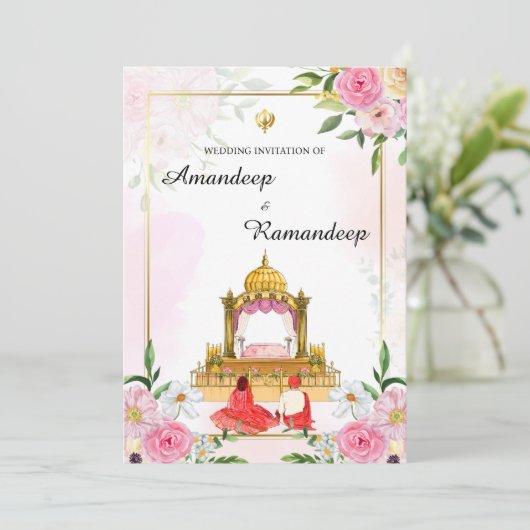 Sikh trouwkaart Sikh bruiloft uitnodiging (Staand voorkant)