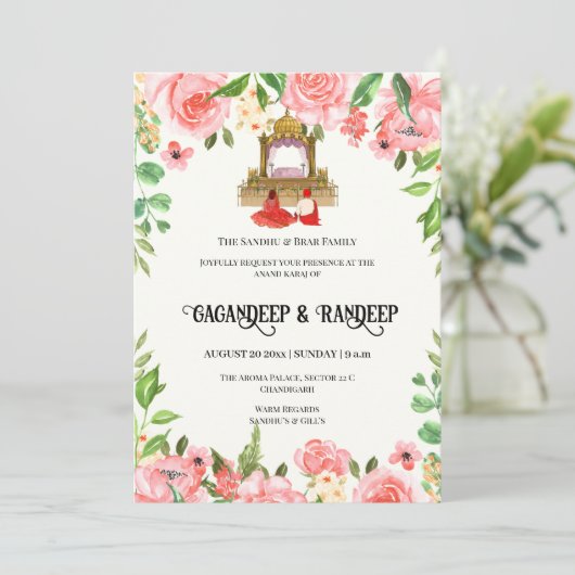 Sikh trouwkaarten Punjabi bruiloft uitnodiging (Staand voorkant)