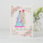 Sikh trouwpaar illustratie save the date (Staand voorkant)