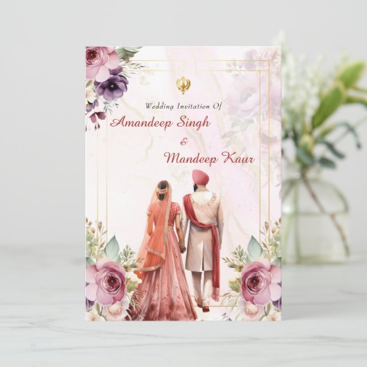 Sikh trouwuitnodiging Punjabi trouwuitnodiging Kaart (Staand voorkant)