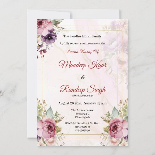 Sikh trouwuitnodiging Punjabi trouwuitnodiging Kaart (Achterkant)