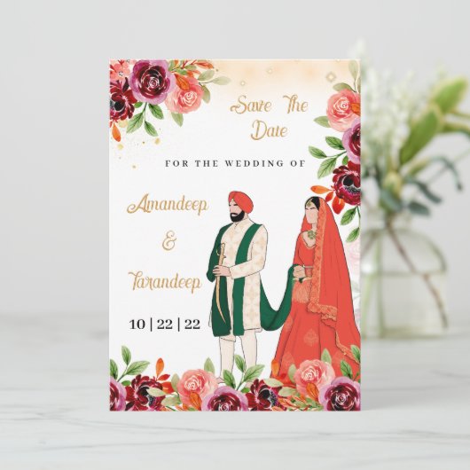 Sikh trouwuitnodiging Punjabi trouwuitnodiging Kaart (Staand voorkant)