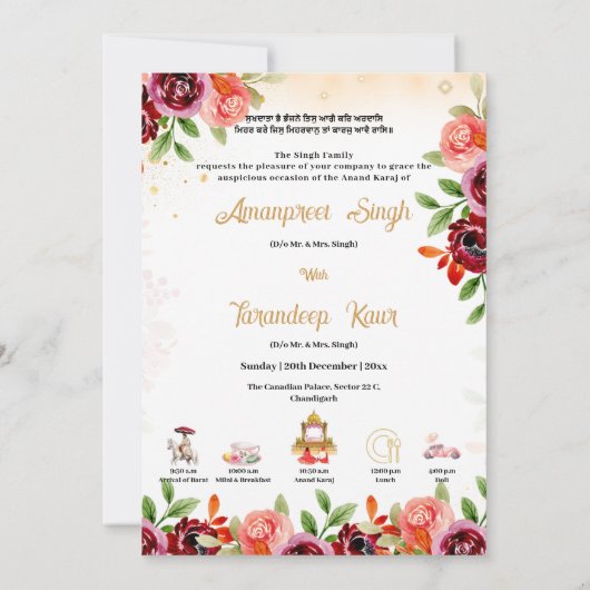 Sikh trouwuitnodiging Punjabi trouwuitnodiging Kaart (Achterkant)