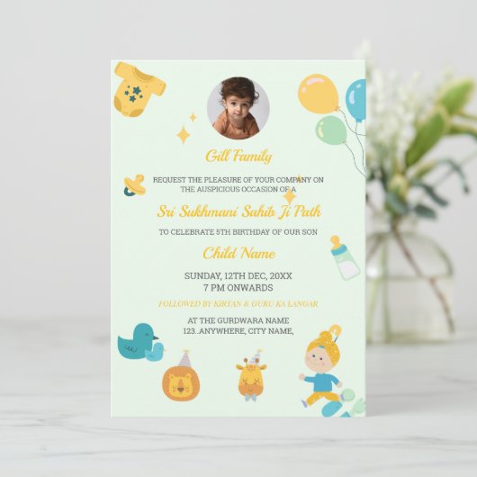 Sikh Verjaardag Uitnodiging Kaart, Sukhmani Sahib  (Staand voorkant)