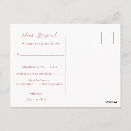 Sikh Wedding RSVP | Anand Karaj Reply post Card Briefkaart (Achterkant)