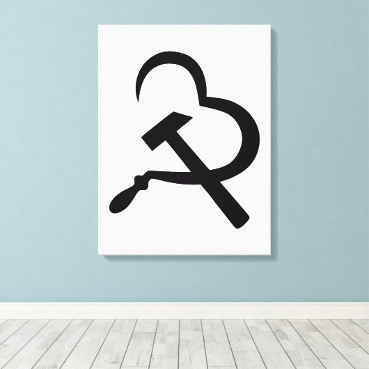 Sikkel En Hamer, Hart, Liefde, Communisme Canvas Afdruk (Insitu (Houten vloer))