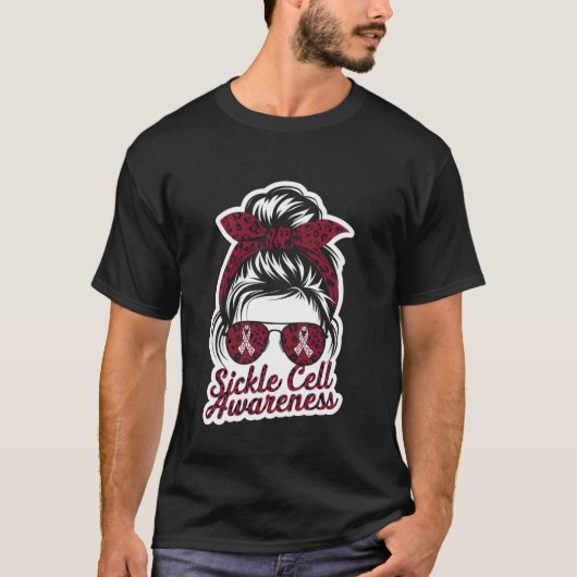 Sikkelcelbewustzijn Maand Messy Hair Bourgogne RI T-shirt (Voorkant)