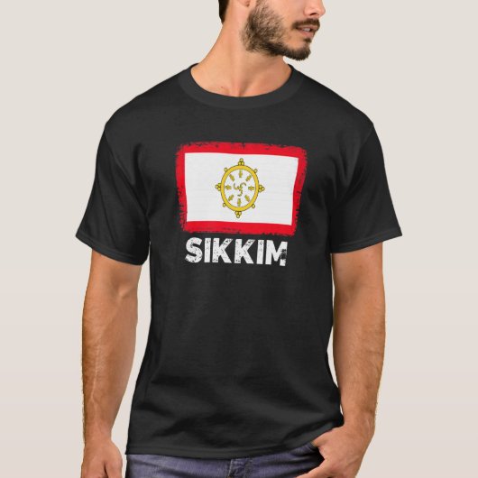 Sikkim Flag steunt Sikkim Mensen Vrouwen Mannen T-shirt (Voorkant)