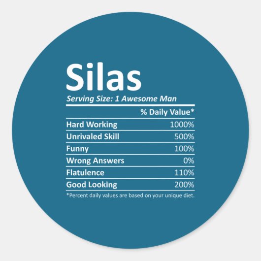 Silas Nutrition Funny Birthday D Name G  Ronde Sticker (Voorkant)